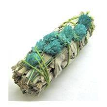 4" White Sage w/Blue Canary Reed Grass - Sacred Crystals Smudge Sticks