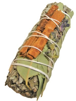 4" White Sage with Cinnamon, Lavender, and Eucalyptus Leaves - Sacred Crystals Smudge Sticks