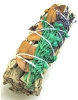 4" White Sage w/Mullein, Eucalyptus and Purple Bloom - Sacred Crystals Smudge Sticks