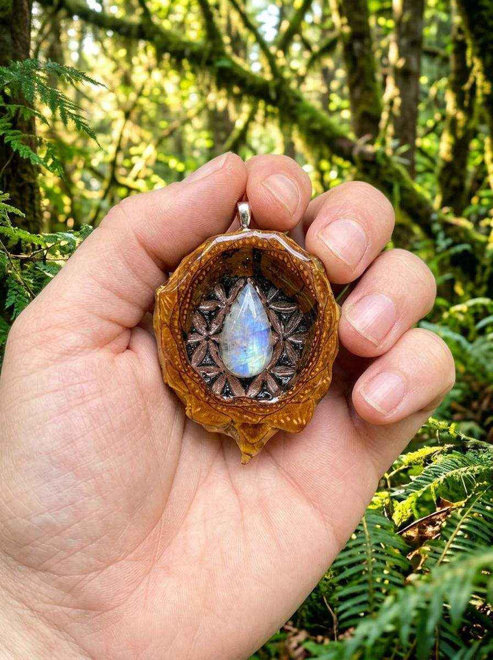 Moonstone &amp; Shungite Pinecone Pendant