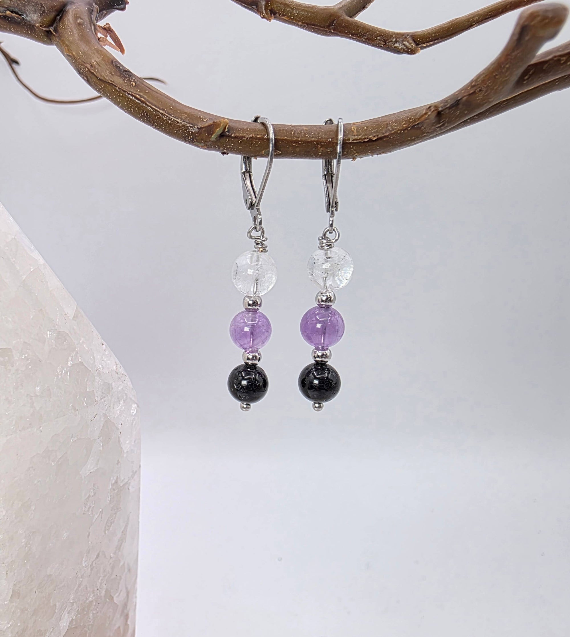 SACRED SPACE -Clear Quartz, Amethyst, Black Onyx Jewelry Set