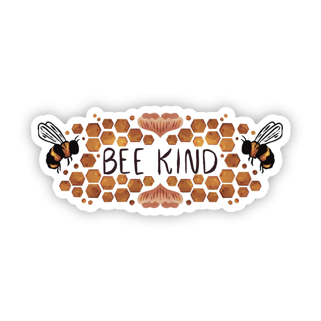 Bee Kind Nature sticker with bees and honeycomb pattern, waterproof vinyl decal for laptops and water bottles