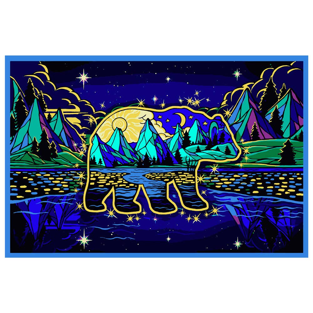 3D Celestial Bear Tapestry with Cosmic Design and 3D Glasses, 90x60 Inches Cotton