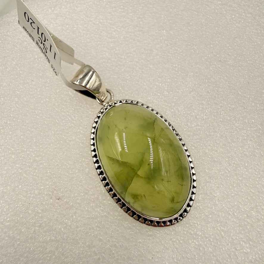 Sterling Silver Prehnite Oval Statement Pendant