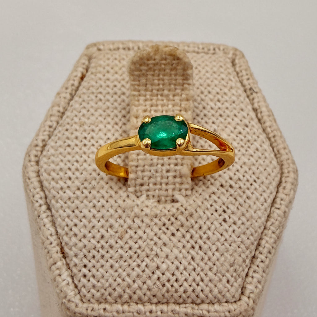 Gold Vermeil Emerald Square Solitaire Ring Size 5