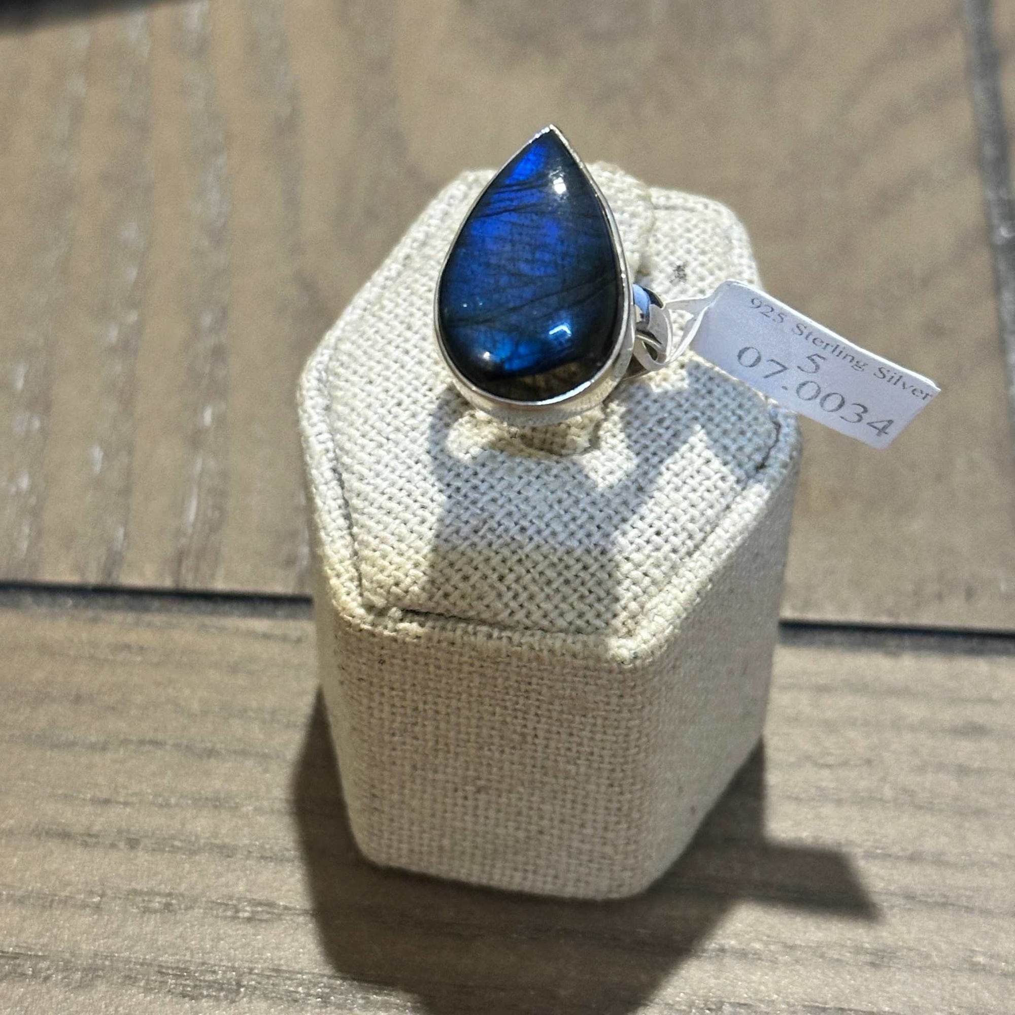 Labradorite Teardrop Statement Ring – Sterling Silver – Size 5