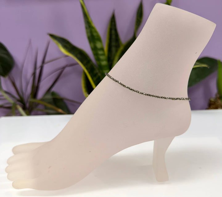 2mm Faceted Natural Pyrite Anklet w Stainless Steel Clasp - Abundance Empowered
