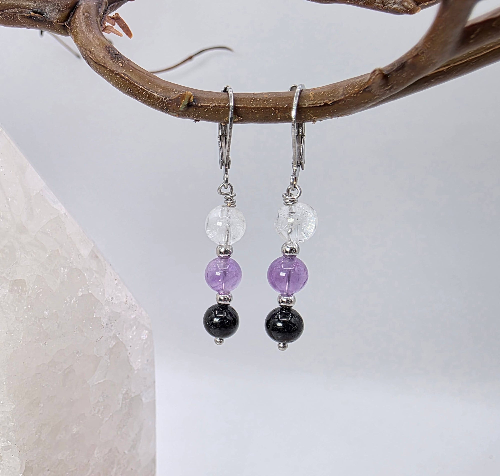 SACRED SPACE -Clear Quartz, Amethyst, Black Onyx Jewelry Set