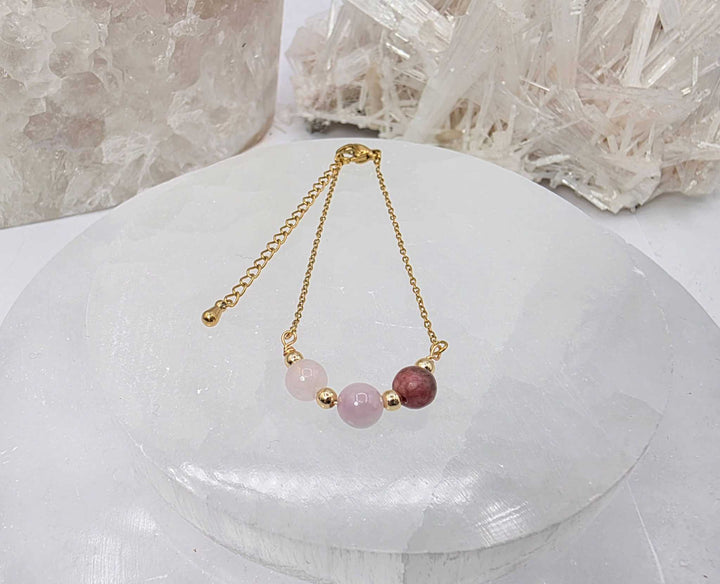 I AM ENOUGH -Kunzite, Rose Quartz, Rhodonite Gem Jewelry Set