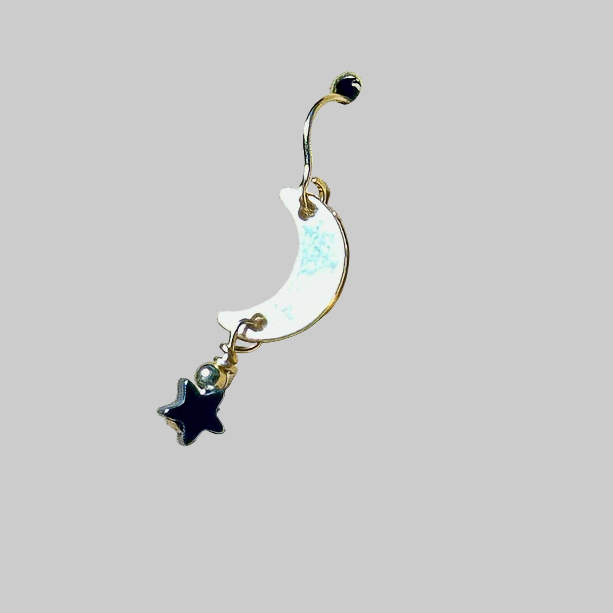 Moon Hematite Star Bertoni earring with gold-filled sterling silver crescent moon and hematite star charm