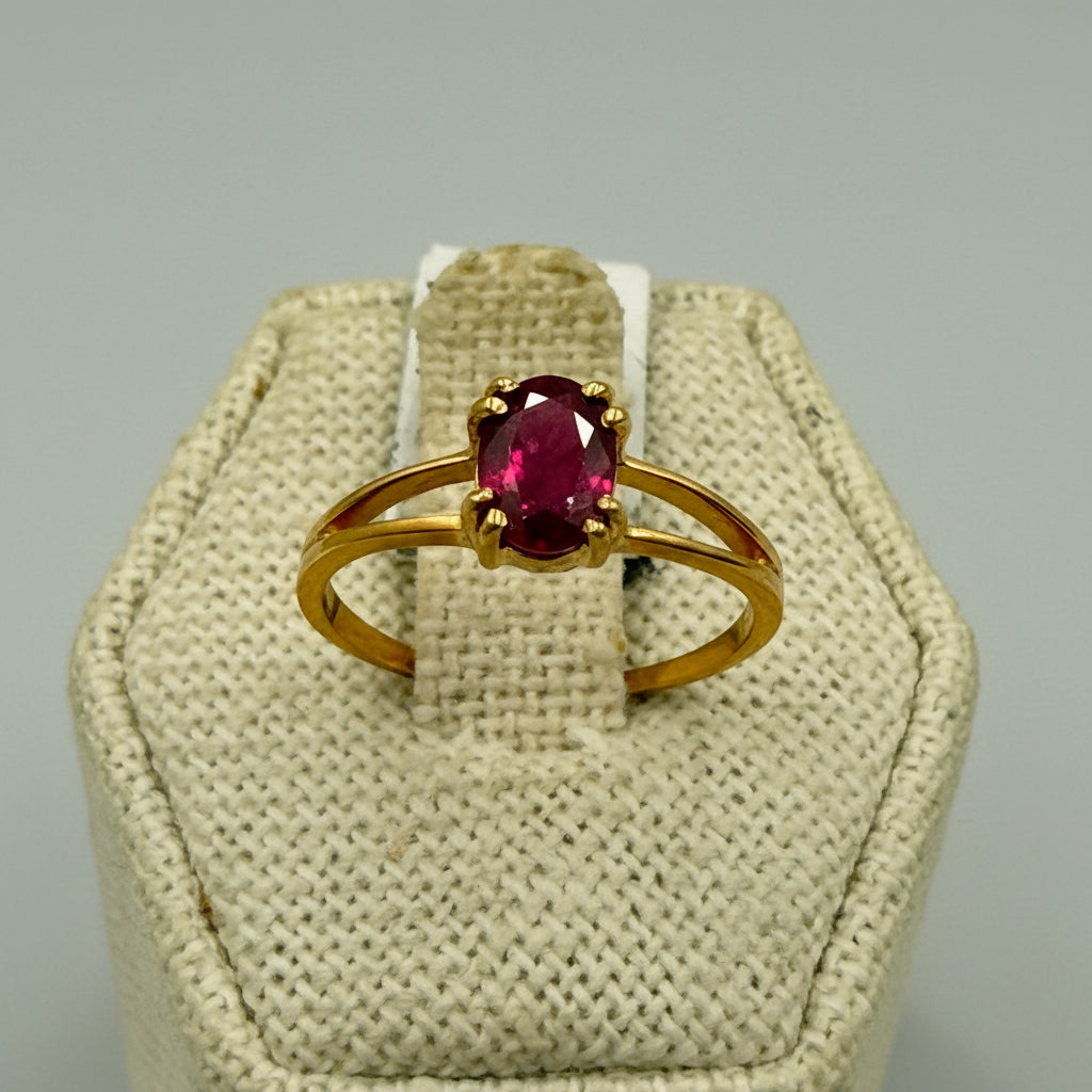 Gold Vermeil Ruby Round Solitaire Ring Size 7
