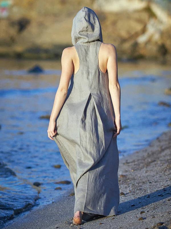 Original Simple Loose Gray Hooded Maxi Dress