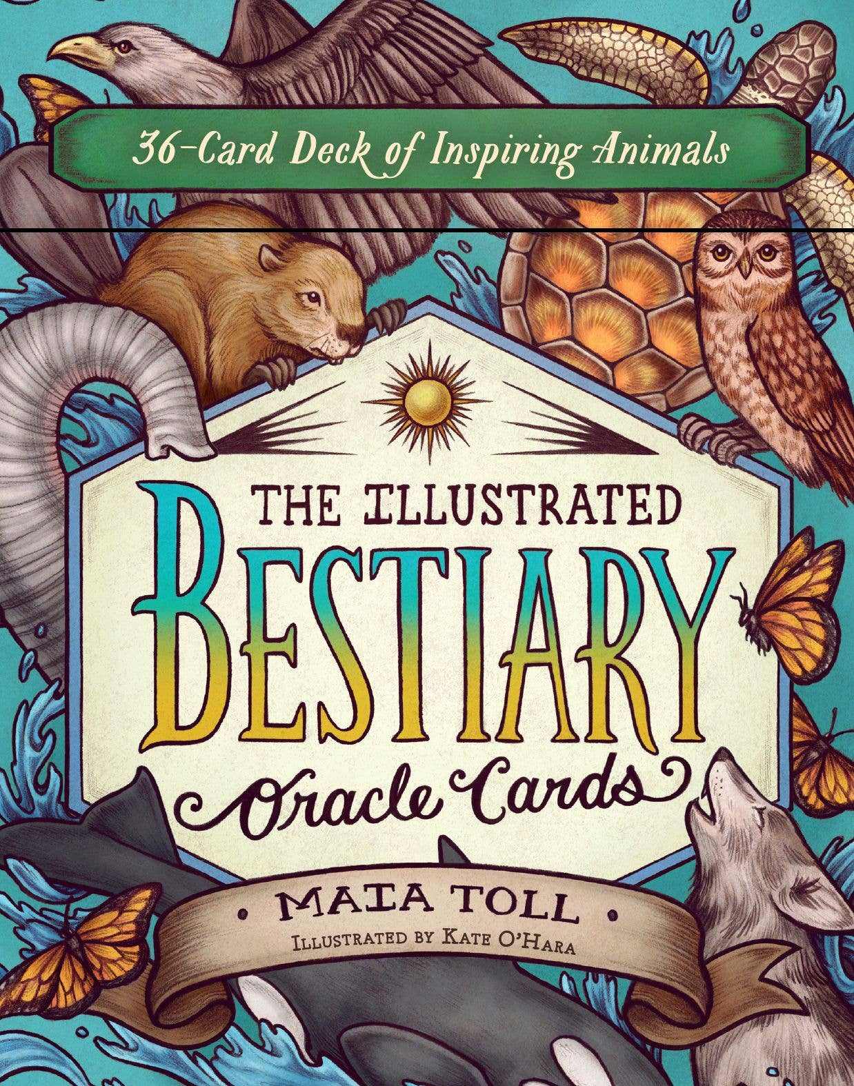 The Illustrated Bestiary Oracle Cards by Maia Toll featuring 36 detailed animal illustrations for inspiration and guidance