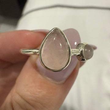 Rose Quartz Double-Stone Teardrop Ring – Sterling Silver – Sizes 7, 8 &amp; 9