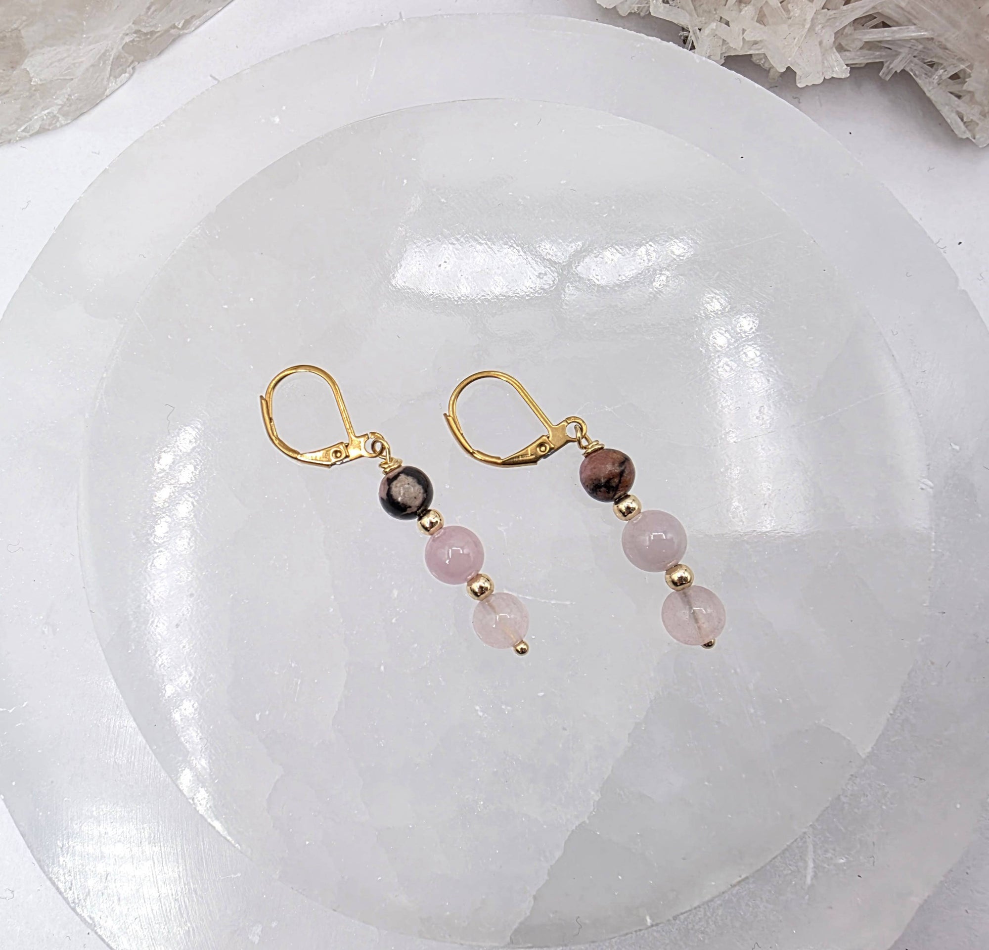 I AM ENOUGH -Kunzite, Rose Quartz, Rhodonite Gem Jewelry Set