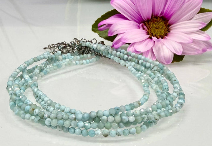 2mm Faceted Natural Larimar Anklet Stainless Steel Clasp - Dolphin Dancer