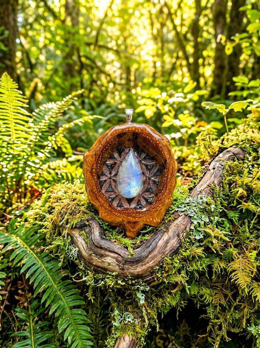 Moonstone &amp; Shungite Pinecone Pendant