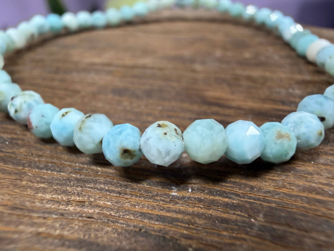 Larimar Faceted Bead Bracelet 4mm - Calm &amp; Communication