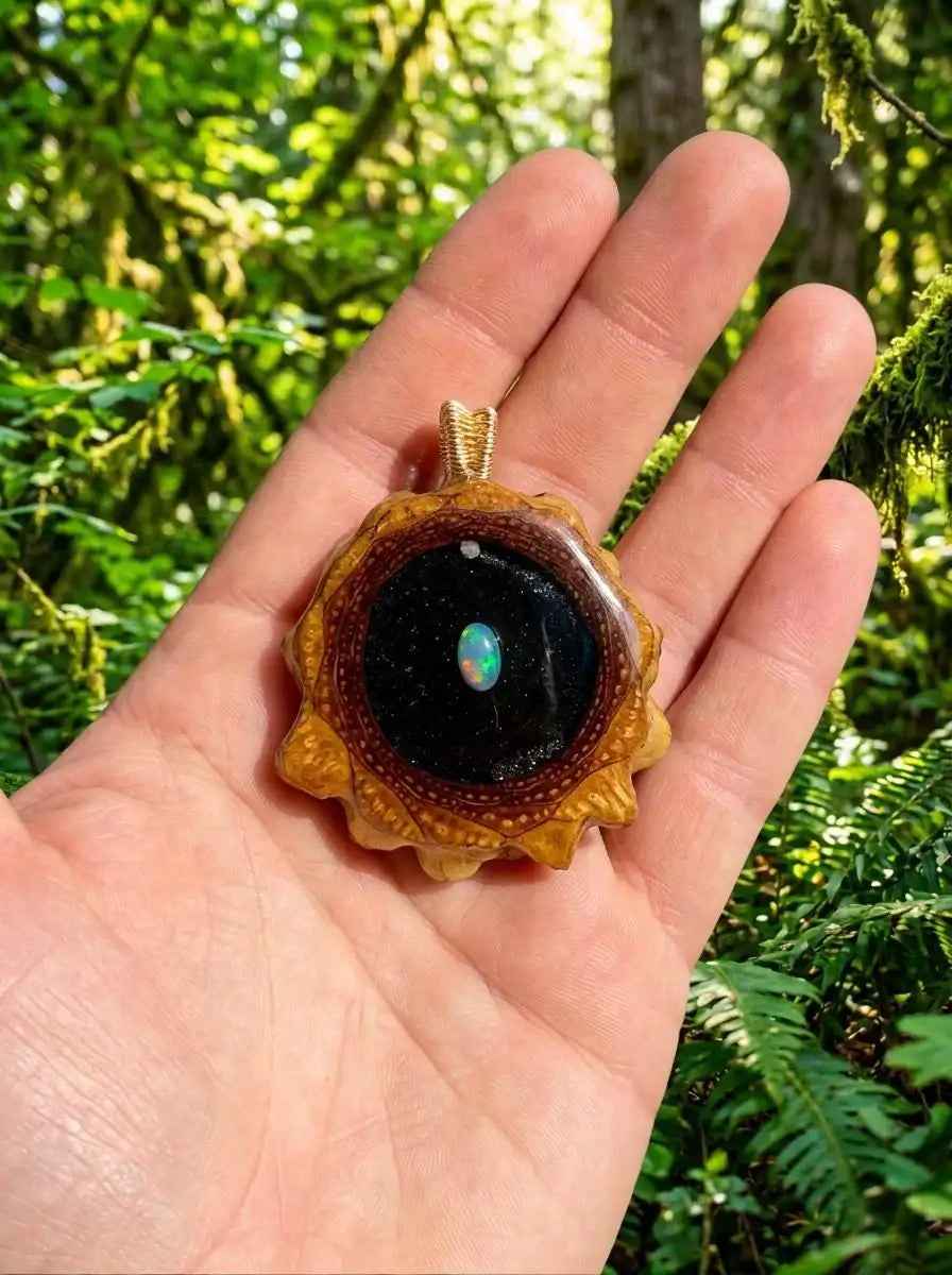 Fire Opal &amp; Shungite Pinecone Pendant