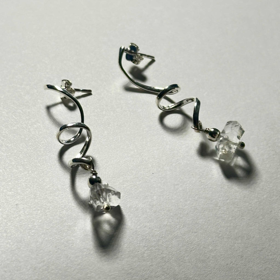 Herkimer Spiral Dangle Bertoni Earrings - Sterling Silver