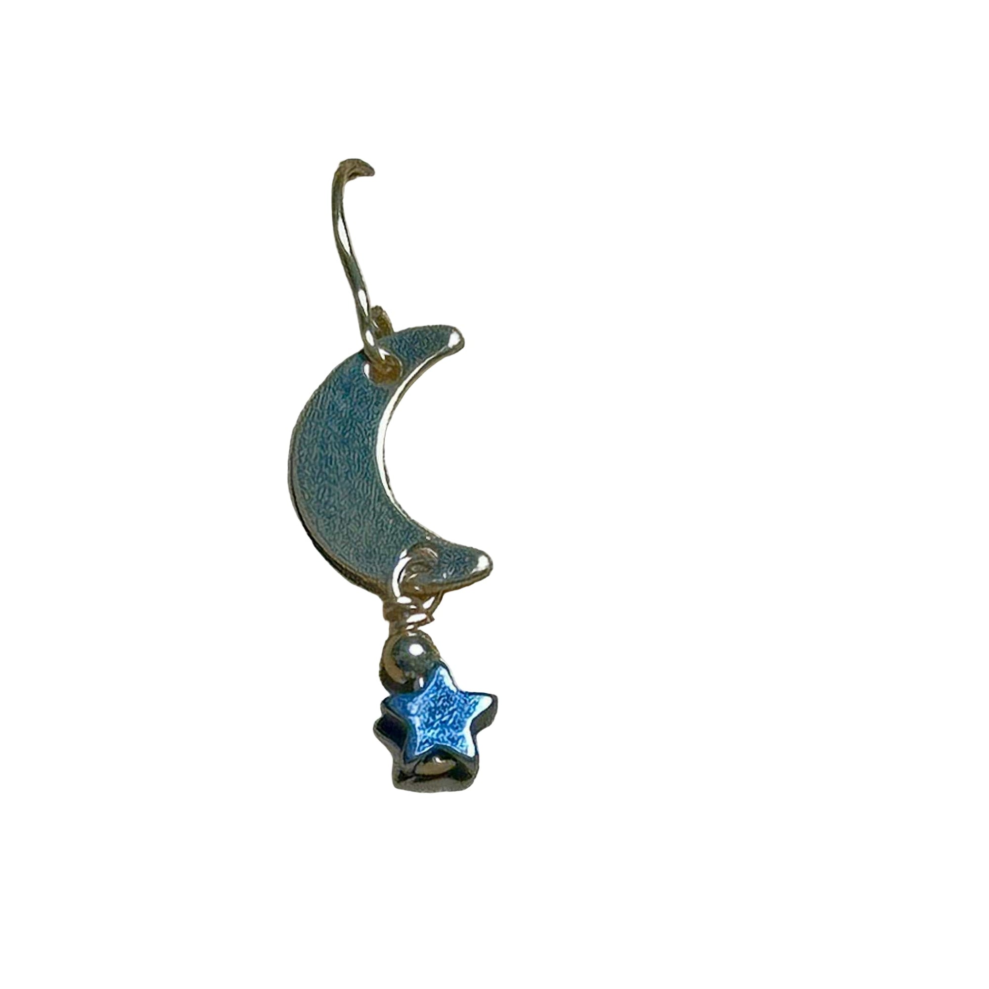 Gold-filled sterling silver Moon Hematite Star Bertoni earring with crescent moon and hematite star charm