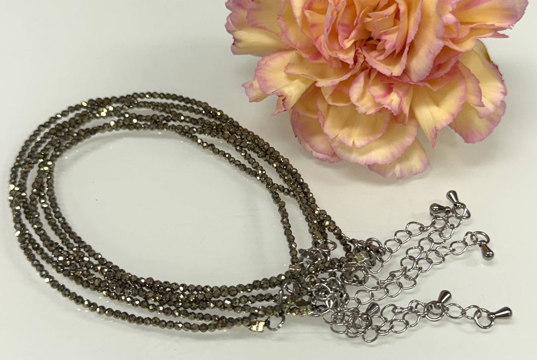2mm Faceted Natural Pyrite Anklet w Stainless Steel Clasp - Abundance Empowered