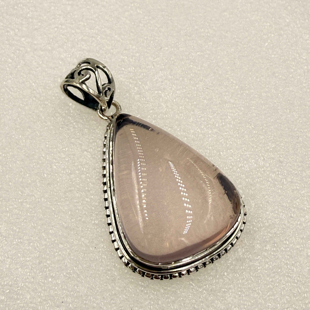 Sterling Silver Rose Quartz Trillion Pendant