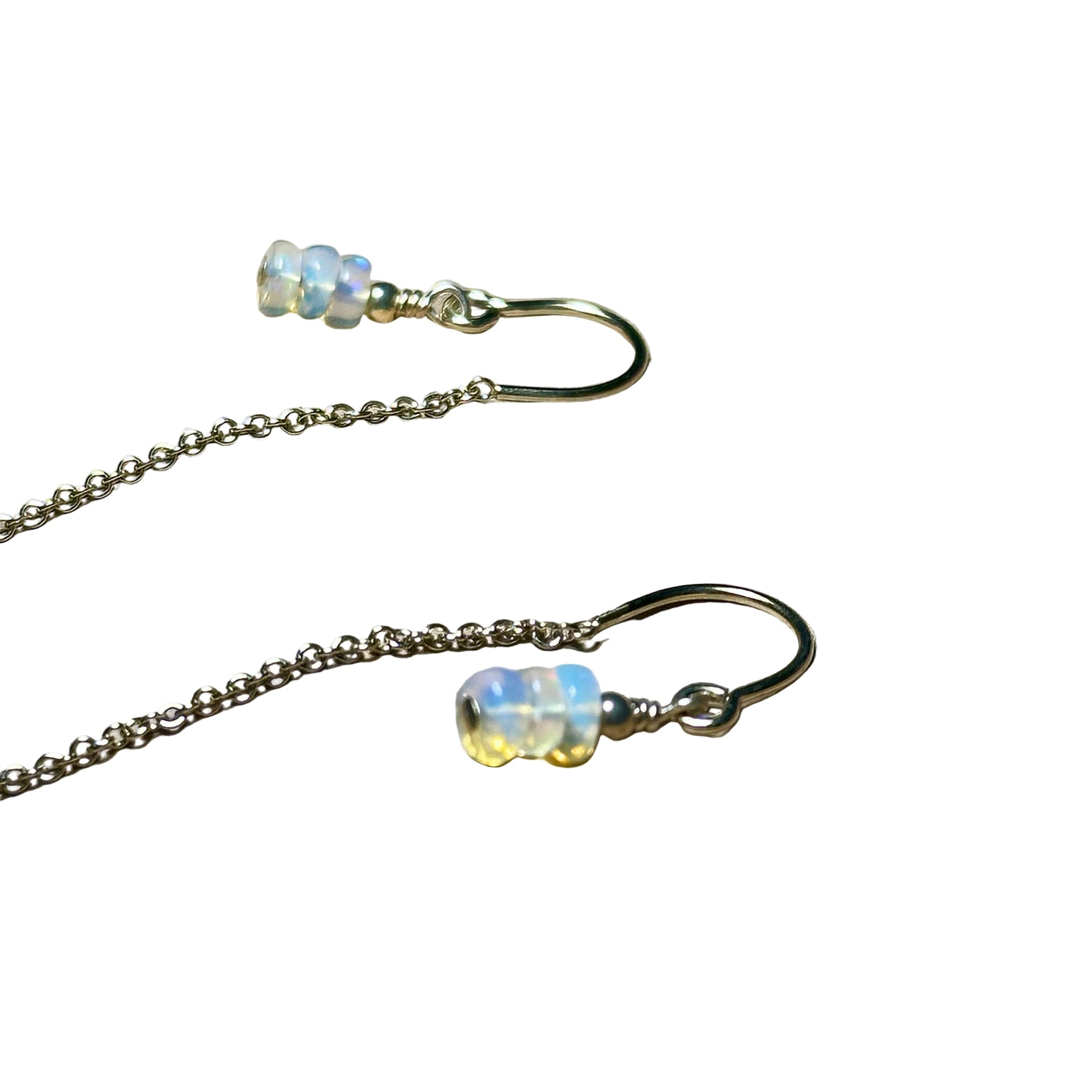 October birthstone opal earrings with gold filled sterling silver chain drop design