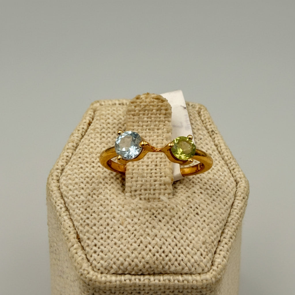 Gold Vermeil Aquamarine &amp; Peridot Two Stone Bypass Ring Size 7