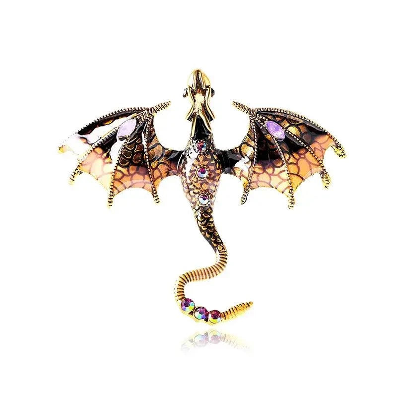 Fantasy Dragon Brooch – Enamel &amp; Rhinestone Pin