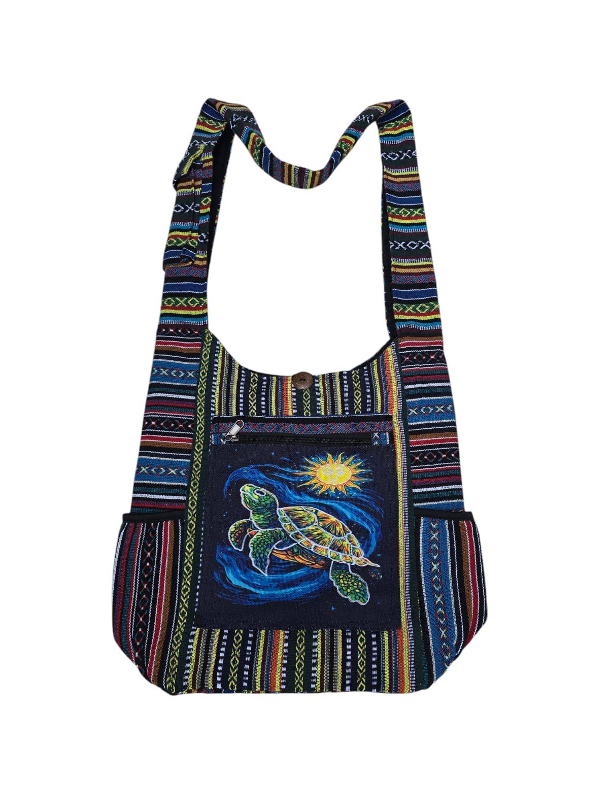 Cotton Multi Color Side Two Pocket Turtle Bag