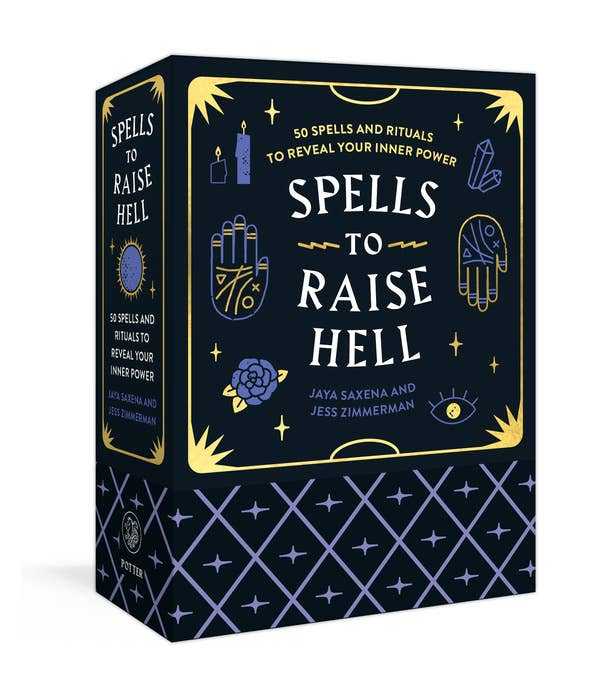 Spells to Raise Hell Card Deck with mystical design and bold graphics.