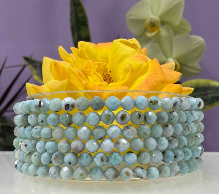 Wholesale Lot 6 Pcs 4mm Larimar Faceted Stretch Bracelet