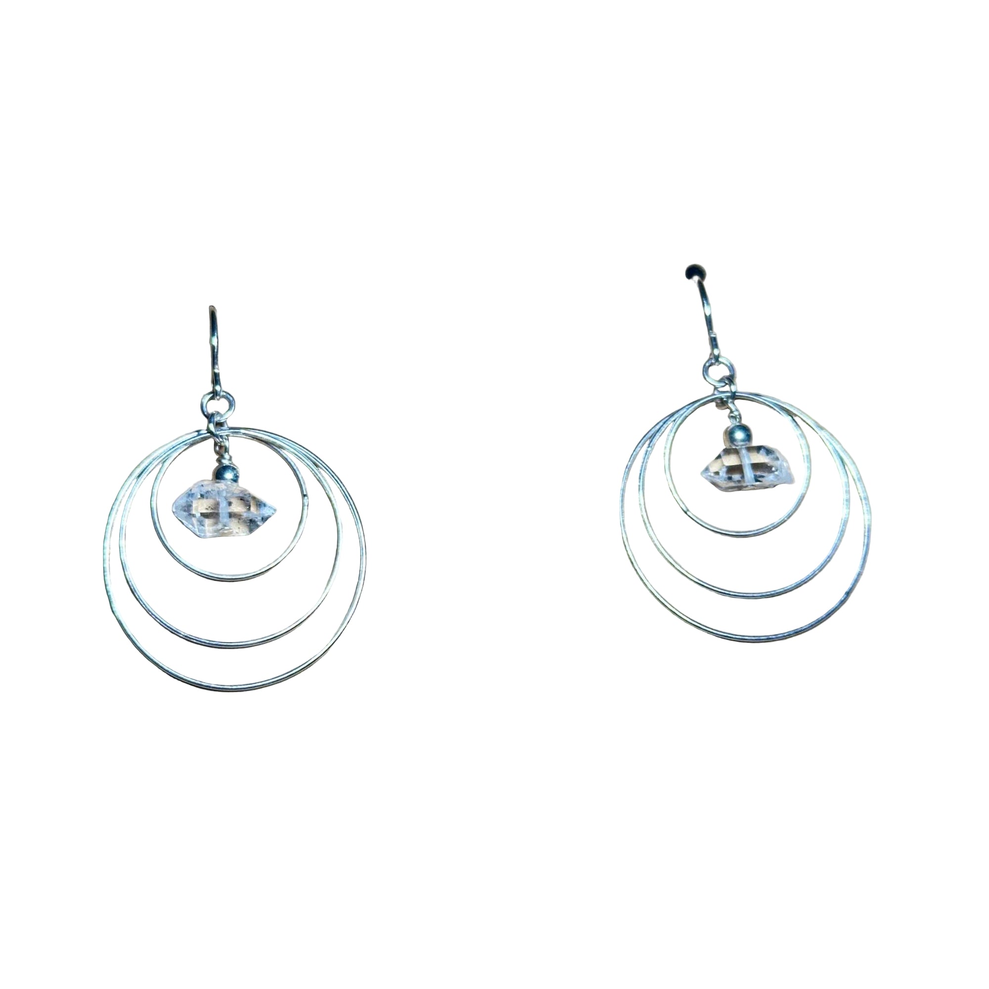 Sterling silver Herkimer Hoop Mobile Bertoni earrings with concentric hoops and clear crystal centers