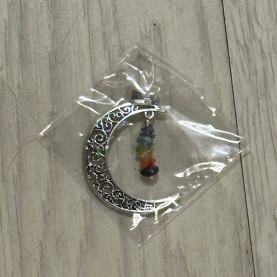 Moon Necklace with Chakra Gemstone Chips