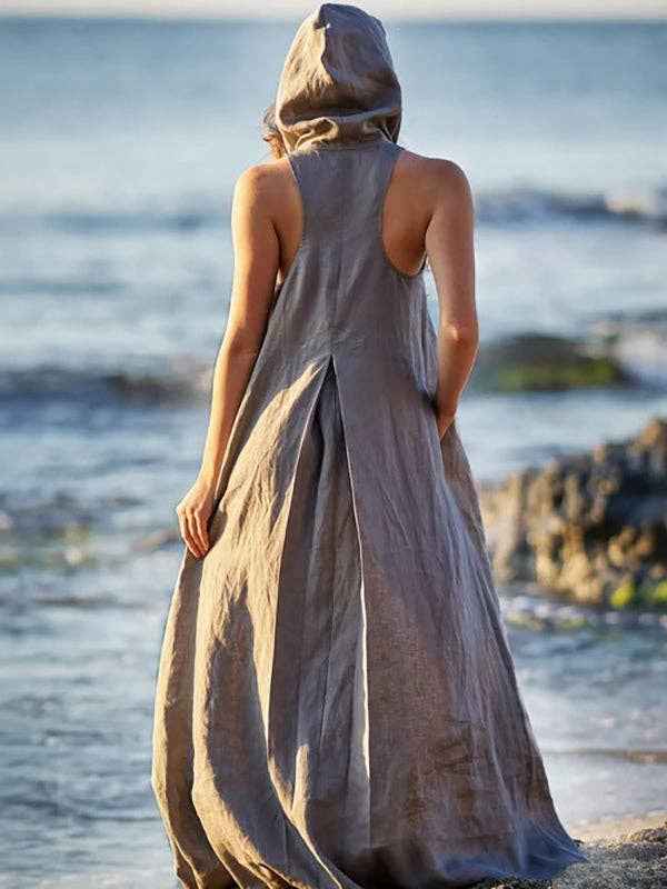 Original Simple Loose Gray Hooded Maxi Dress