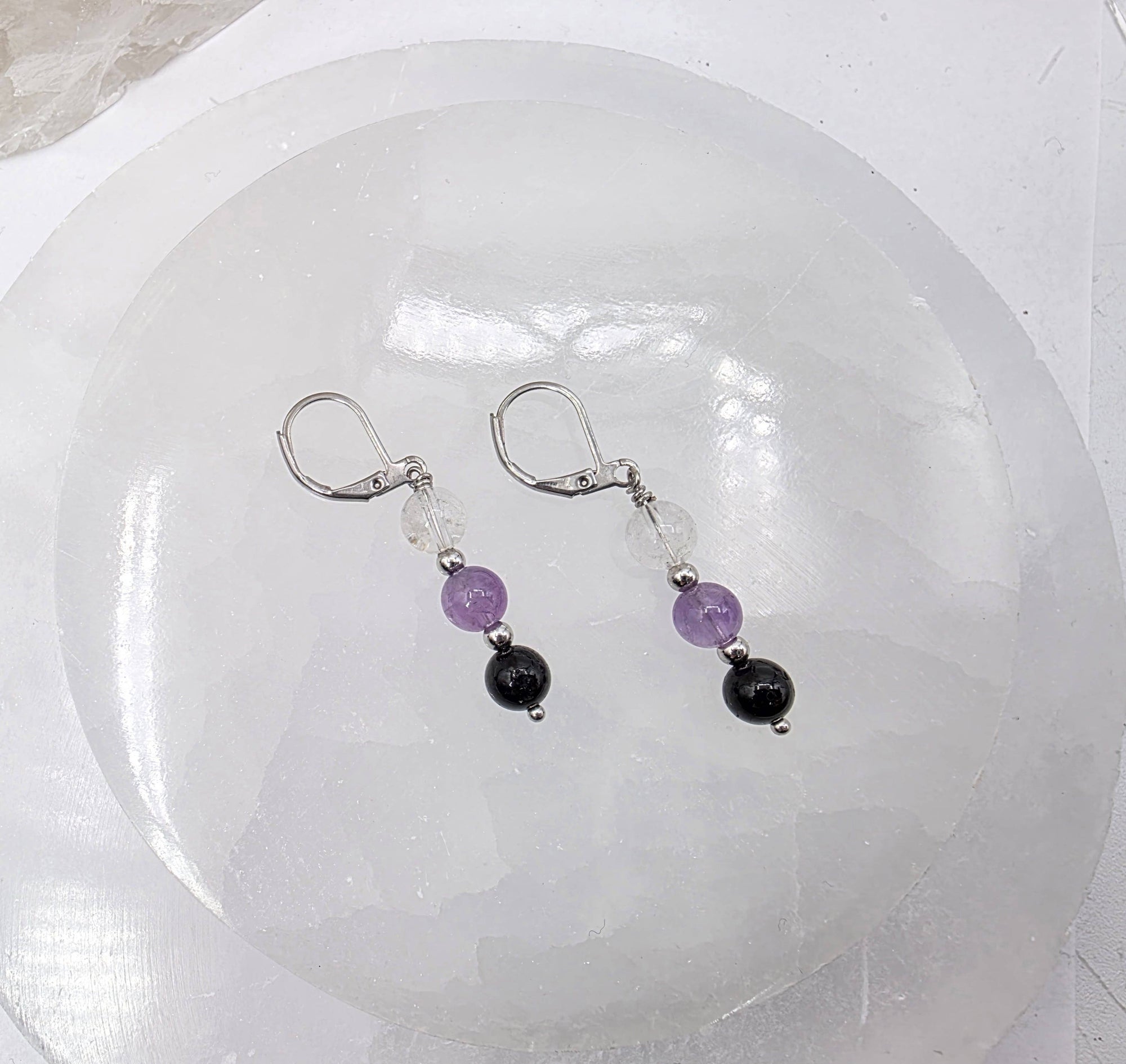 SACRED SPACE -Clear Quartz, Amethyst, Black Onyx Jewelry Set