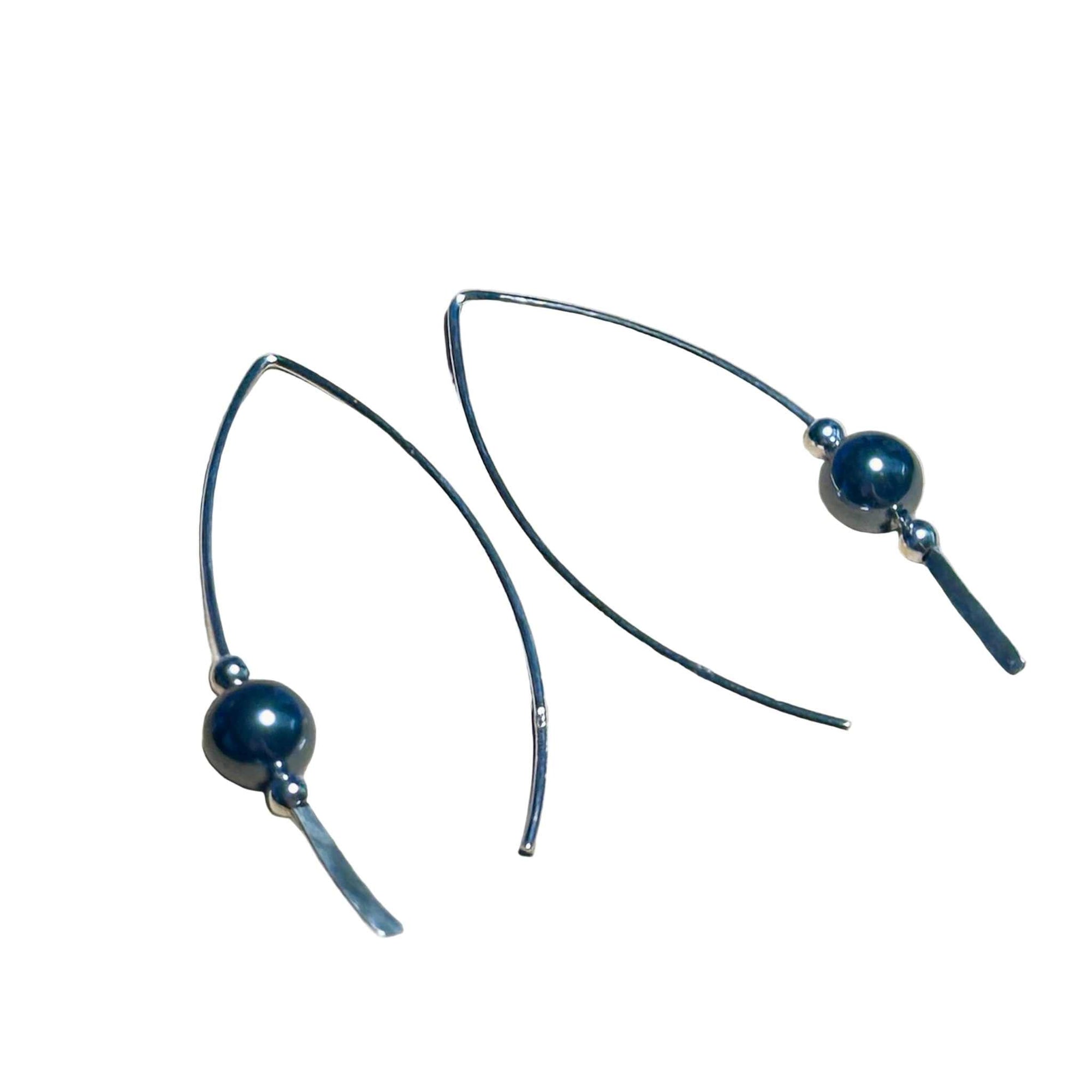 Hematite Crescent Bertoni Earrings featuring polished hematite gemstones in sterling silver crescent design, lightweight and elegant.