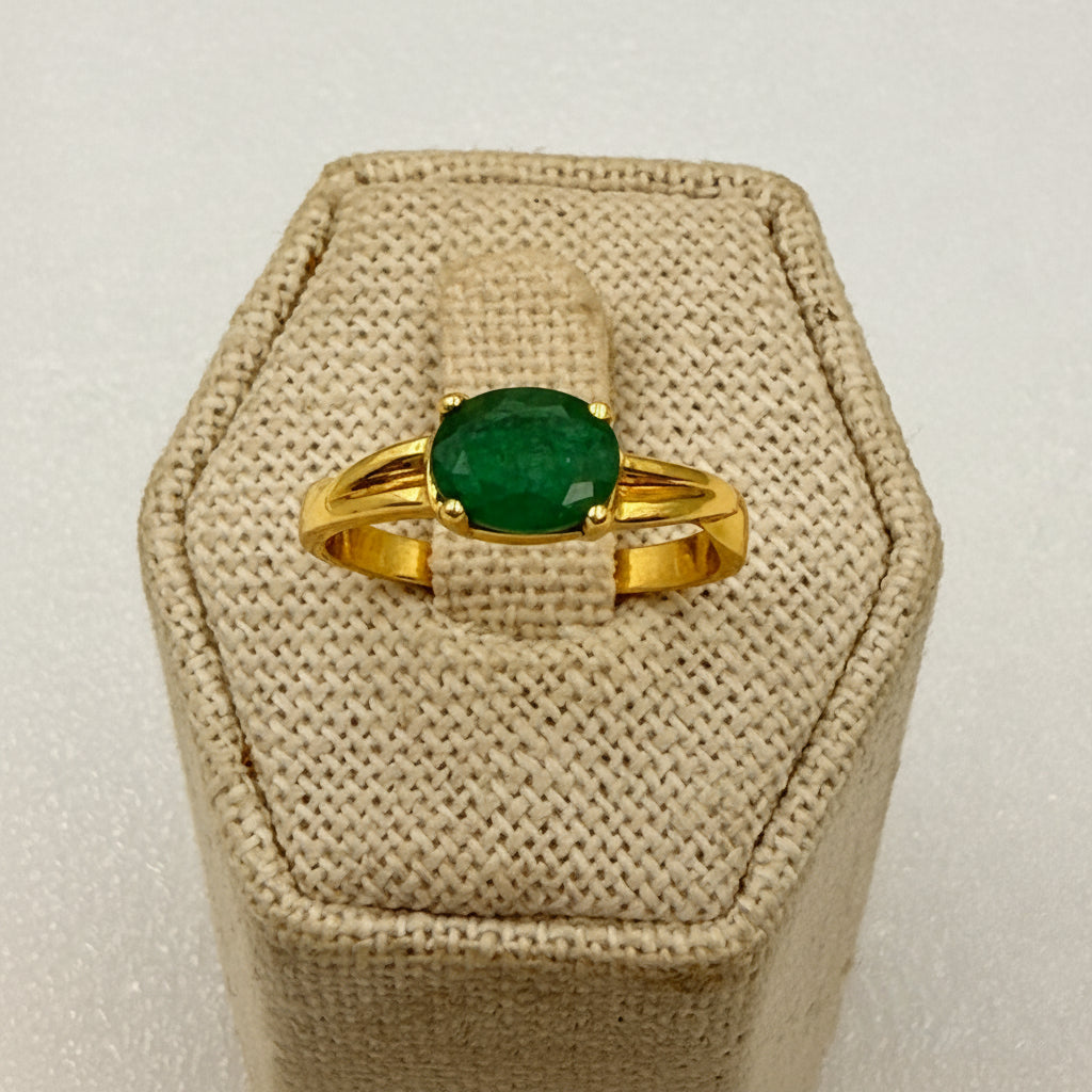 Gold Vermeil Emerald Oval Solitaire Ring Size 8