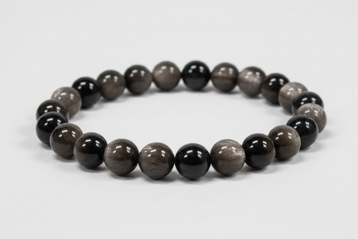 Silver Sheen Obsidian Round Bead Bracelet 8mm - Mirror of Truth