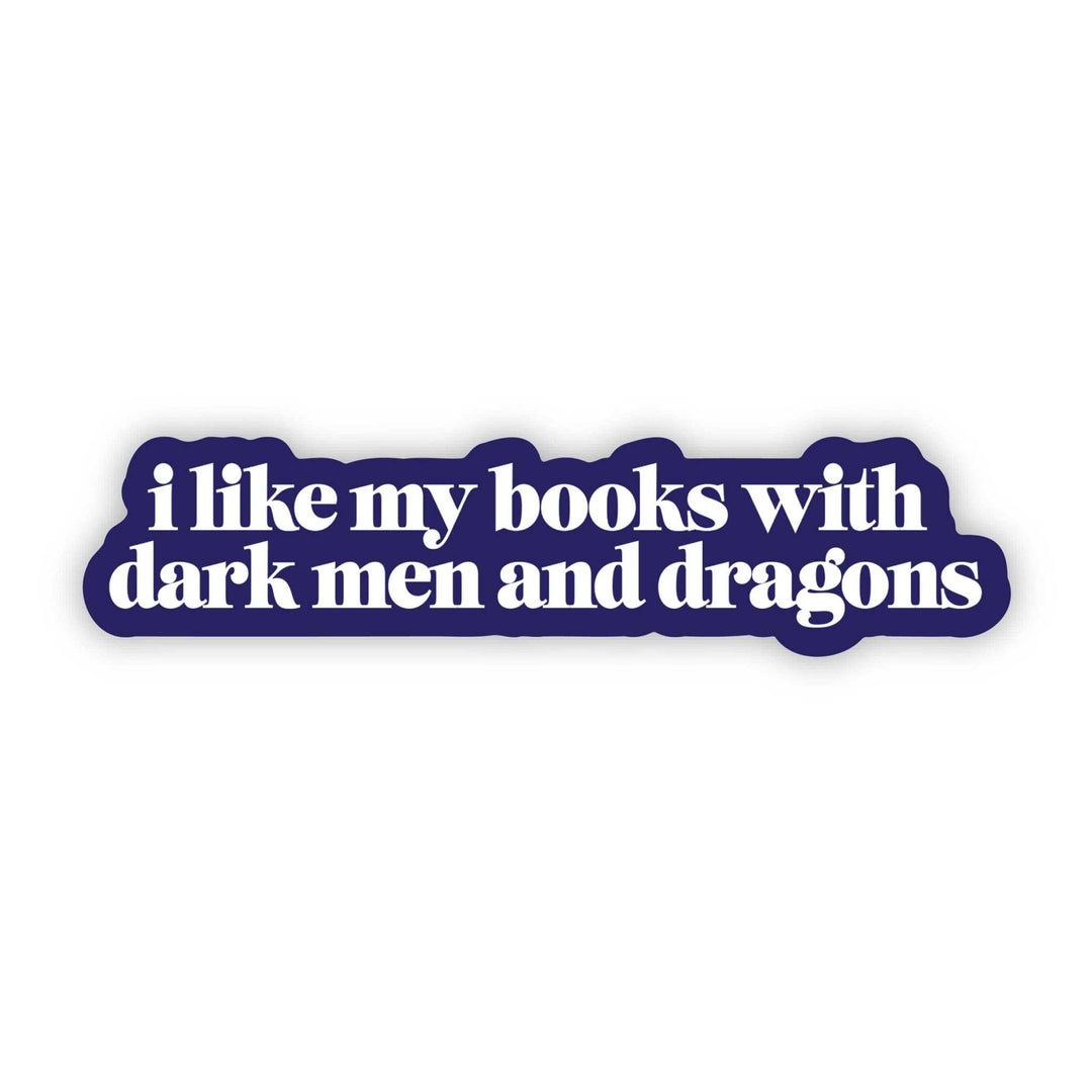 Dark men and dragons themed vinyl book sticker with white text on dark background, waterproof and durable for laptops and water bottles.