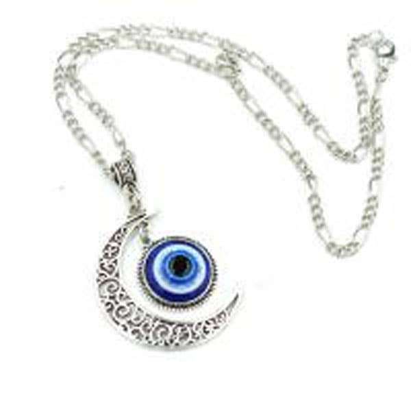 Evil Eye Necklace with Crescent Moon