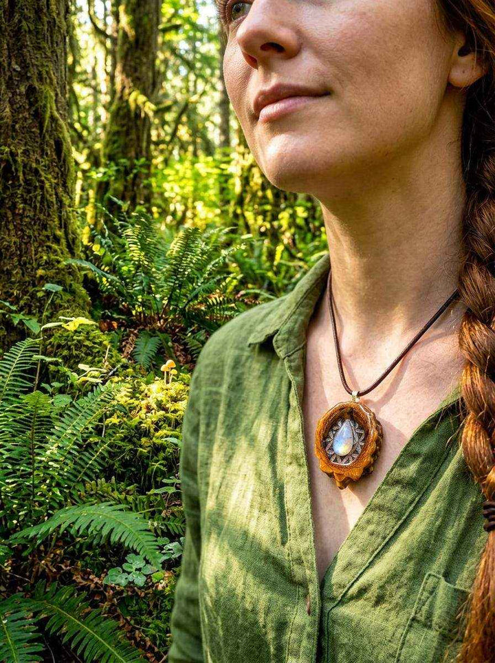 Moonstone &amp; Shungite Pinecone Pendant