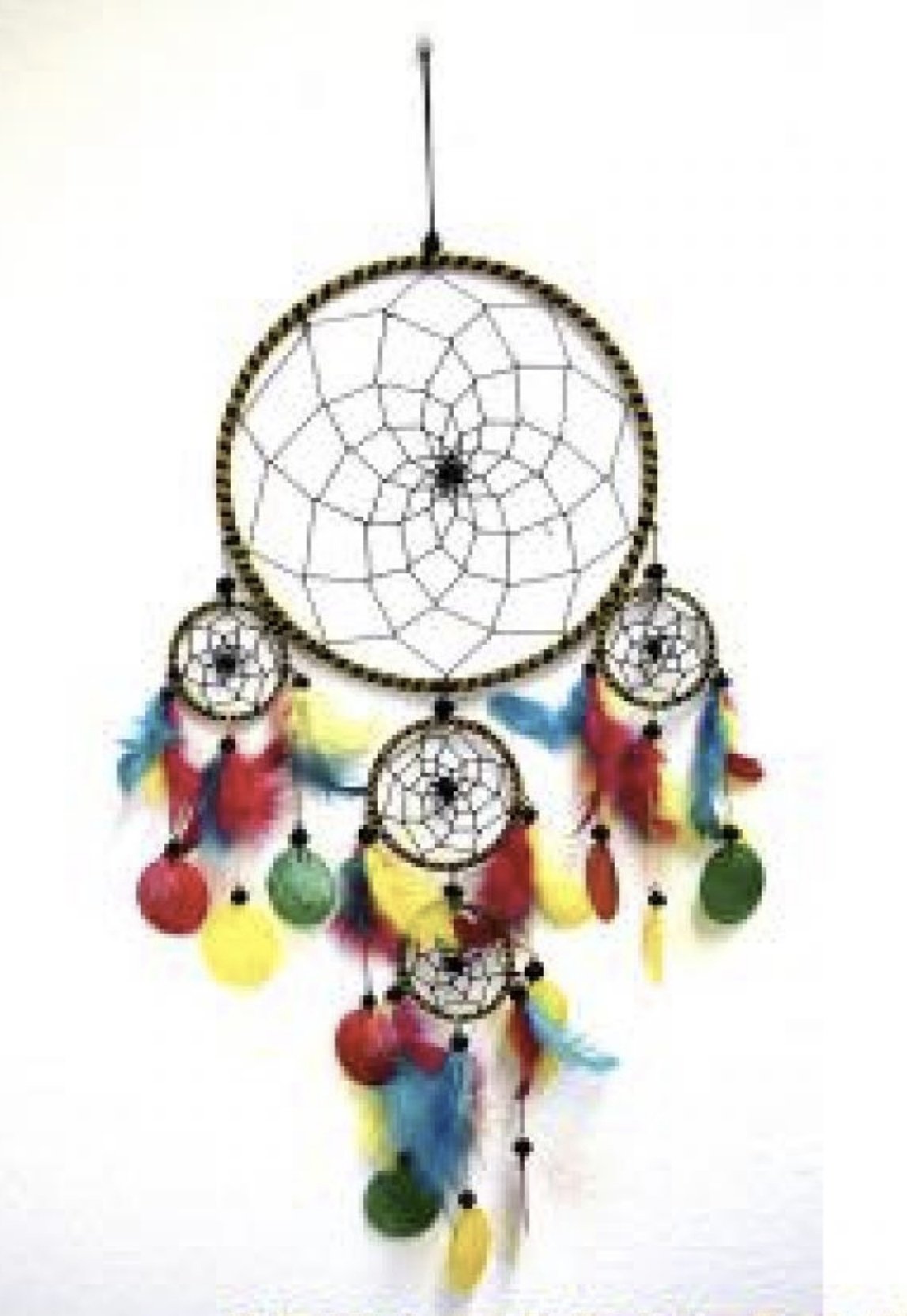8" Multi-Colored Dreamcatcher With Feathers & Capis Shell - Sacred Crystals Dreamcatchers