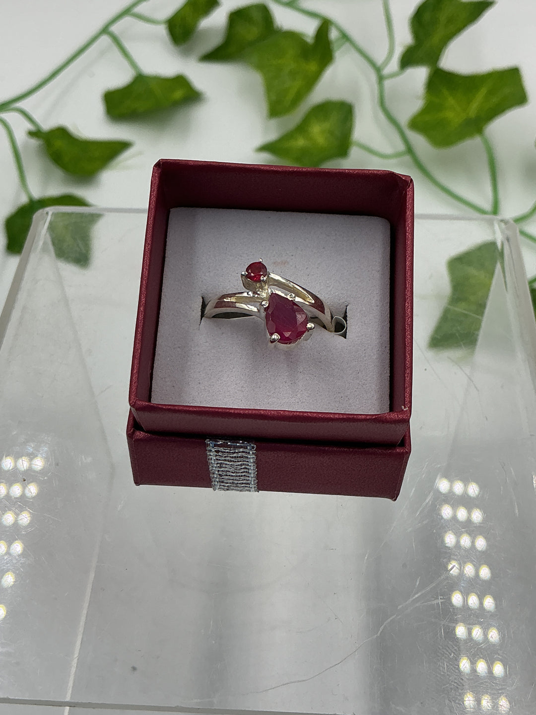 Natural Faceted Ruby Bypass Heart Sterling Silver Ring – Size 8
