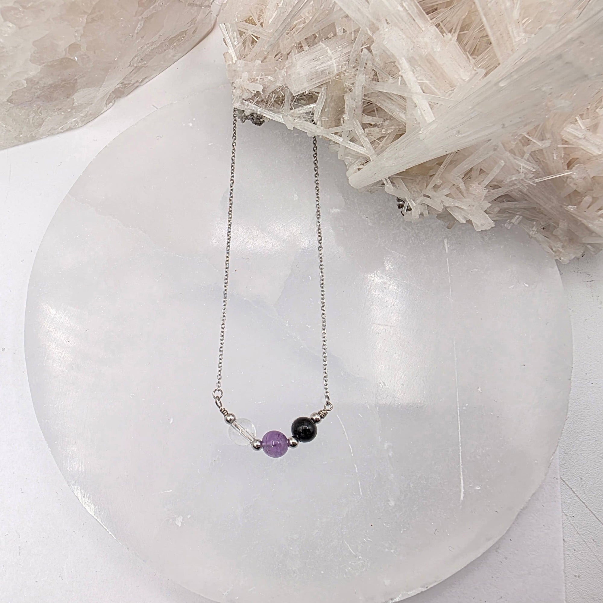 SACRED SPACE -Clear Quartz, Amethyst, Black Onyx Jewelry Set