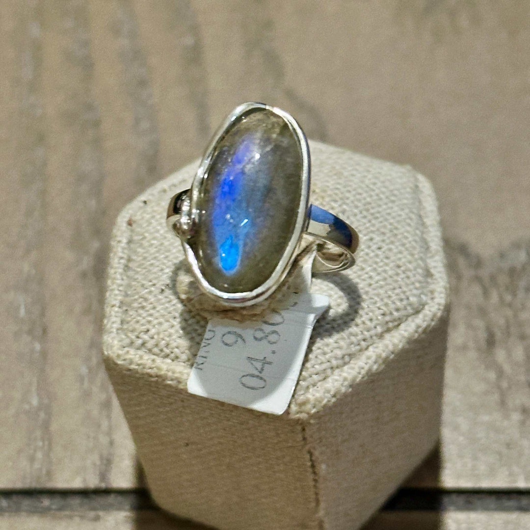 Labradorite Oval Wrapped-Band Ring – Sterling Silver – Size 5 &amp; Size 9