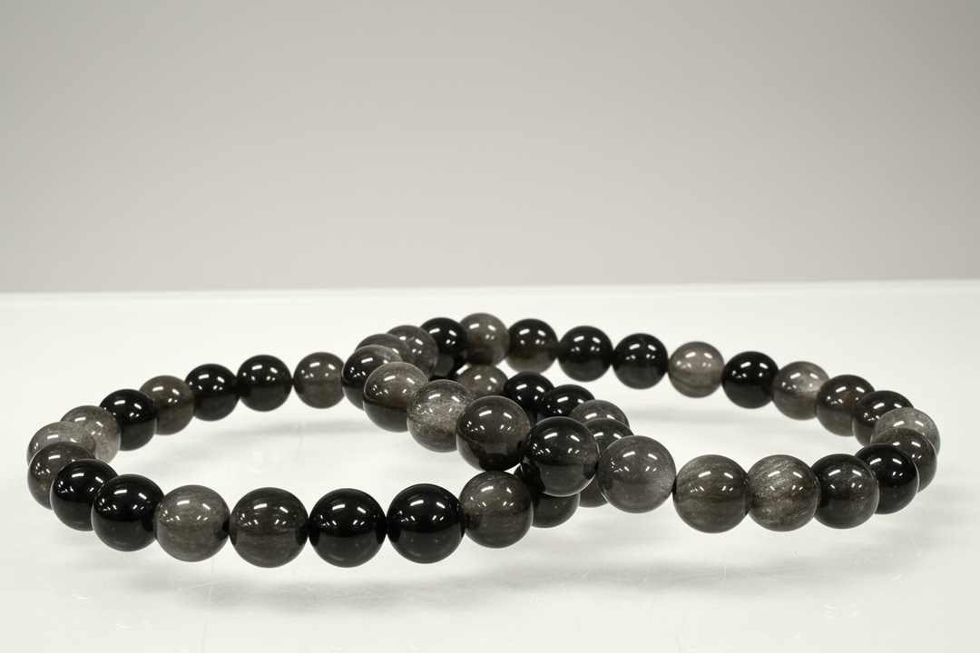 Silver Sheen Obsidian Round Bead Bracelet 8mm - Mirror of Truth