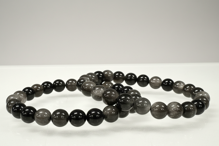 Silver Sheen Obsidian Round Bead Bracelet 8mm - Mirror of Truth