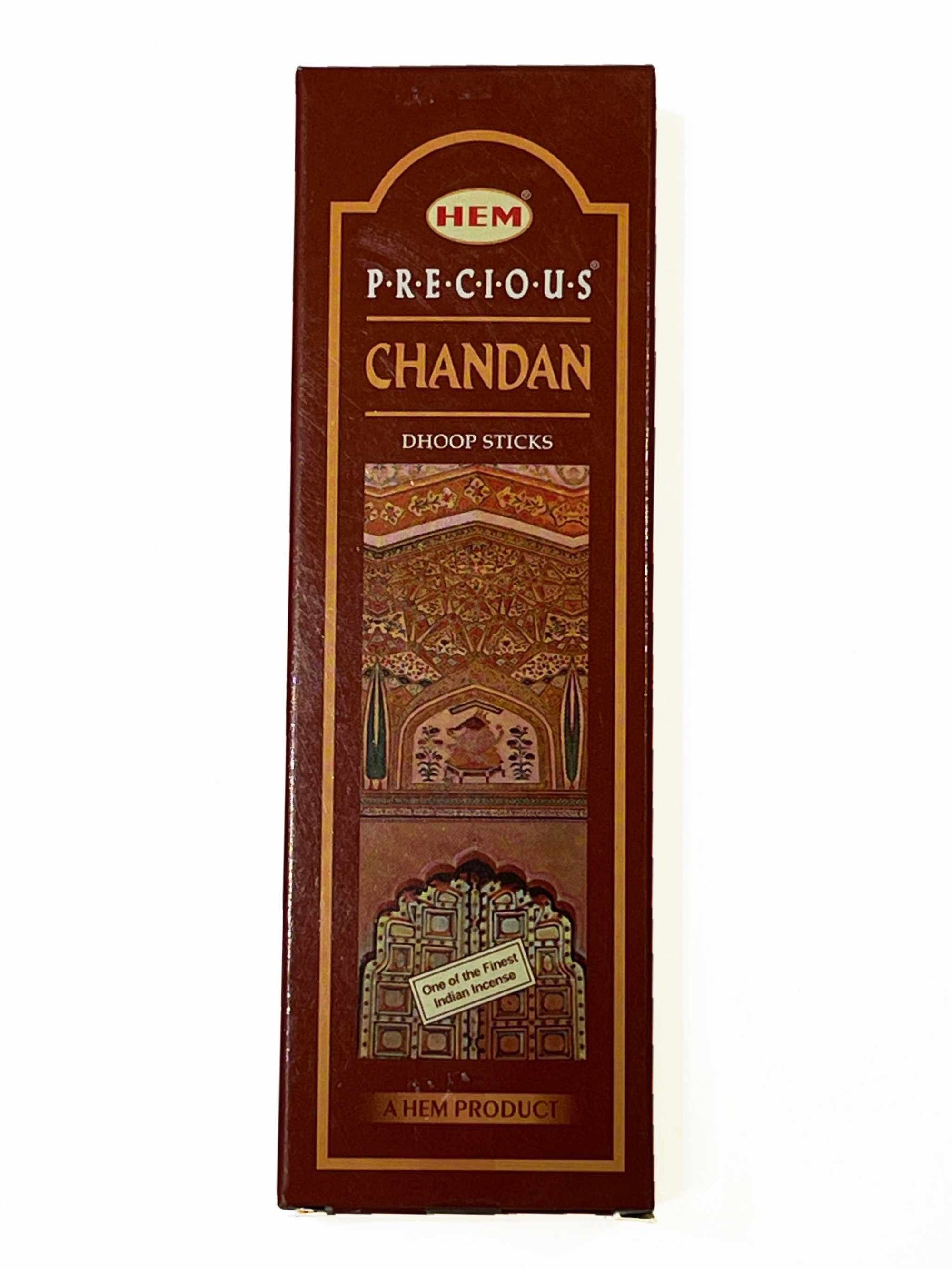 Dhoop Sticks - Precious Chandan incense box with decorative design, includes burner.